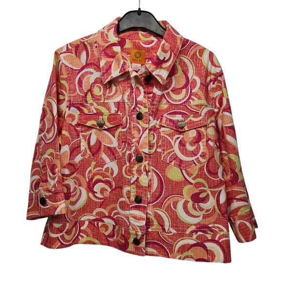 Ruby Rd Coral Orange Swirl Cropped Twill Jacket Women's 14 - Picture 1 of 10